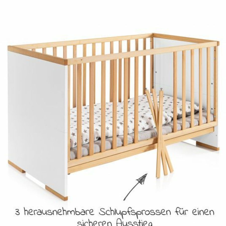 * Schardt Baby- Und Kinderbett Designline Komfort Buche Teilmassiv 70 X 140 Cm Natur Weis