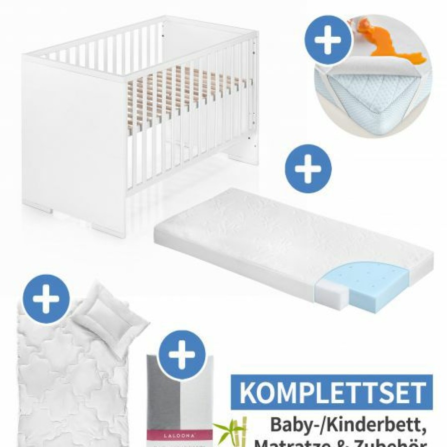 * Schardt 7-Tlg. Kinderbett Set & Matratze Bamboo, Steppbett 100 135+40 60 , 2X Bettlaken, Betteinlage 70 X 140 Cm Weis