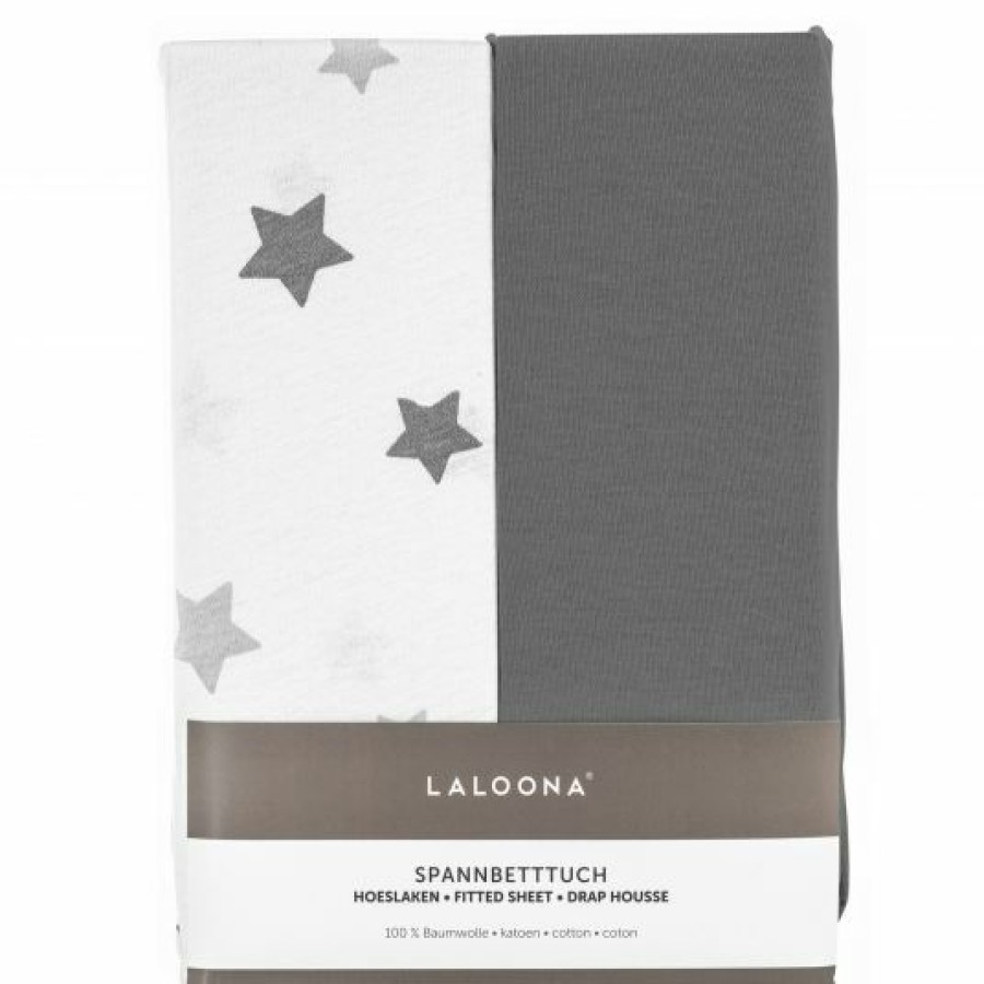 * Laloona 2Er Pack Spannbetttuch Fur Kinderbett 60 X 120 / 70 X 140 Cm Grau Sterne