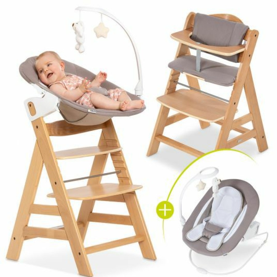 * Hauck Alpha Plus Natur Newborn Set Deluxe 4-Tlg. Hochstuhl + Neugeborenenaufsatz (Ruckenlehne Verstellbar) + Sitzkissen