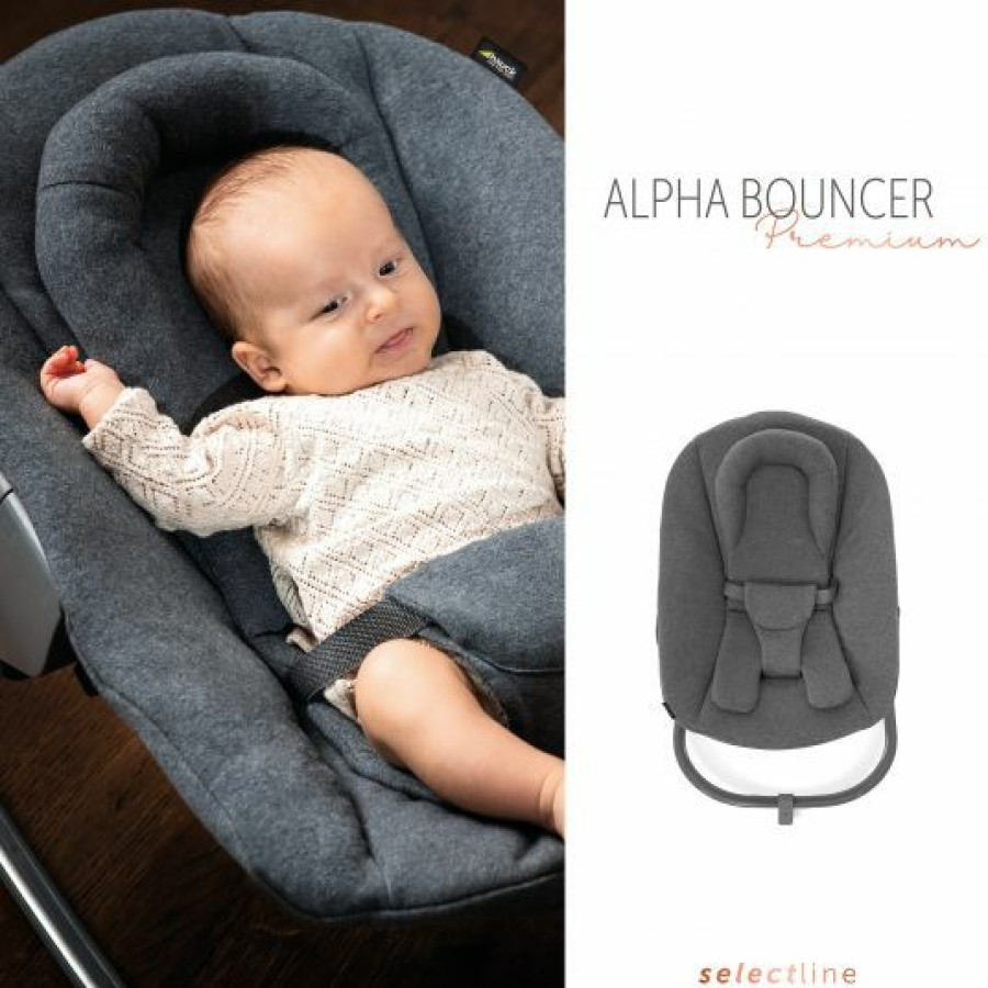 * Hauck Bouncer 2In1 Premium (Verstellbarer Neugeborenenaufsatz & Wippe) Fur Alpha & Beta Hochstuhl Jersey Charcoal