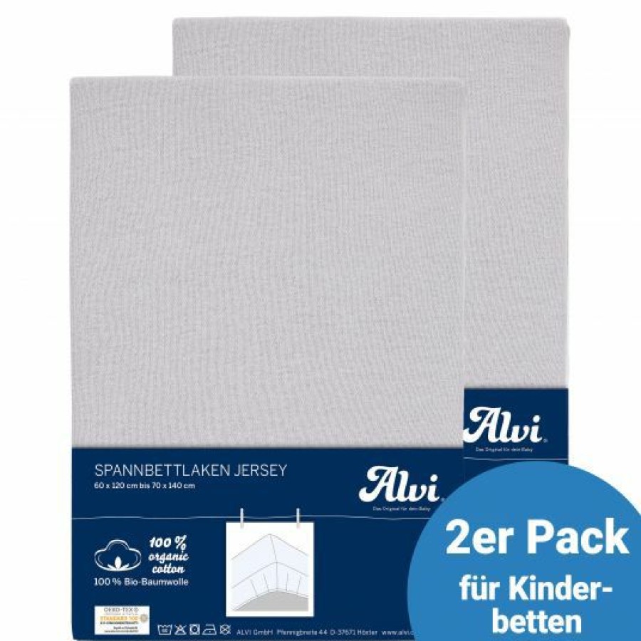 * Alvi Spannbetttuch 2Er Pack Aus Bio-Baumwolle Fur Kinderbett 60 X 120 / 70 X 140 Cm Silbergrau