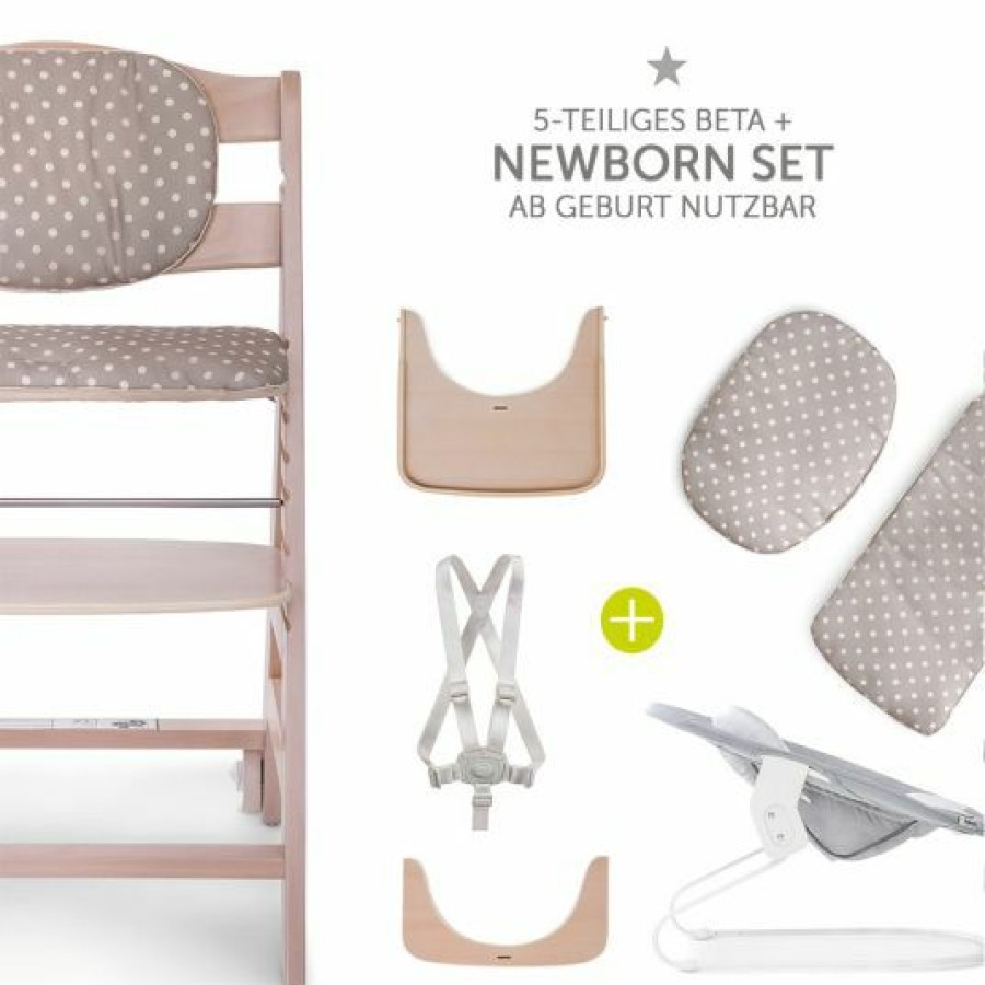 * Hauck Beta Plus Whitewashed Newborn Set 5-Tlg. Hochstuhl + Neugeboreneneinsatz & Wippe Stretch Grey + Essbrett + Sitzpolster