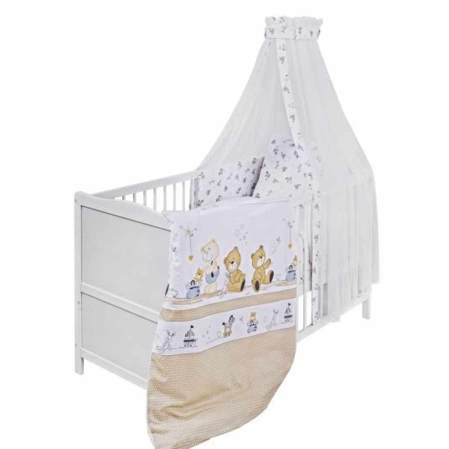 * Jonka Babybett-Komplett-Set Mona Inkl. Bettwasche, Himmel, Nestchen & Matratze 70 X 140 Cm Spielbar Weis