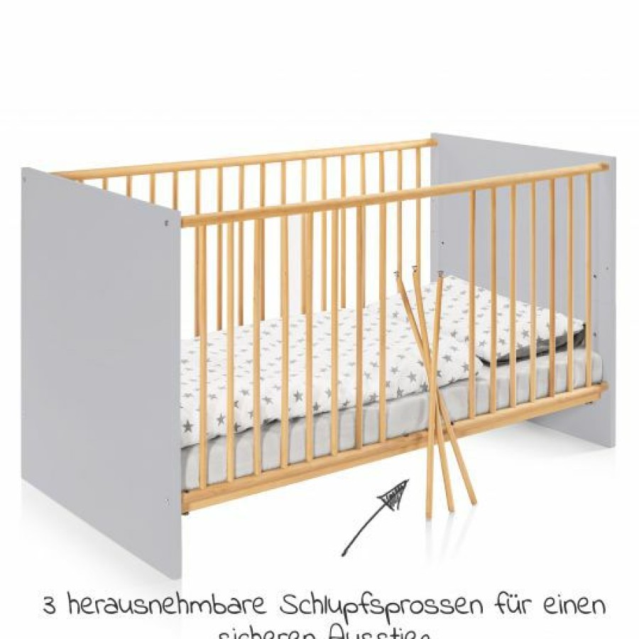 * Schardt Baby- Und Kinderbett Designline Basic Buche Teilmassiv 70 X 140 Cm Natur Grau