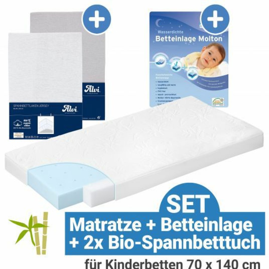 * Alvi 4-Tlg. Matratzen-Set Fur Kinderbetten 70 X 140 Cm / Babymatratze Bamboo + Betteinlage + 2 Spannbetttucher