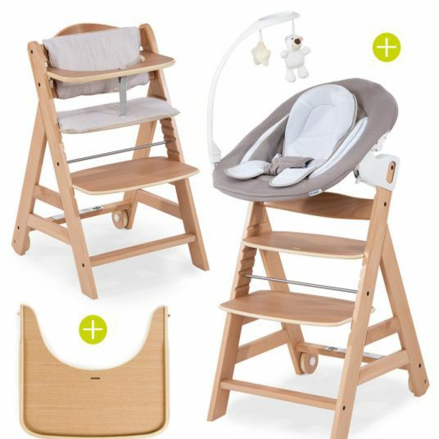 * Hauck Beta Plus Natur Newborn Set Deluxe 5-Tlg. Hochstuhl + 2In1 Neugeboreneneinsatz + Essbrett + Sitzpolster