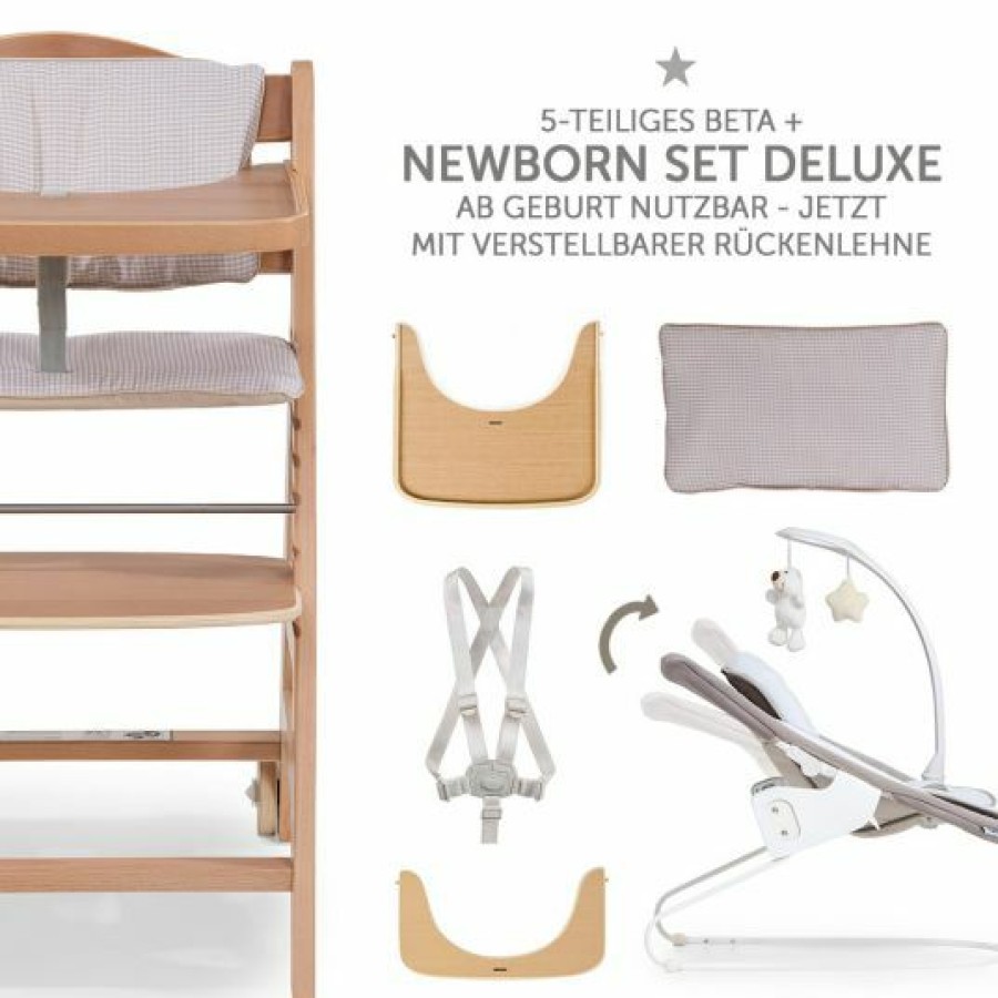 * Hauck Beta Plus Natur Newborn Set Deluxe 5-Tlg. Hochstuhl + 2In1 Neugeboreneneinsatz + Essbrett + Sitzpolster