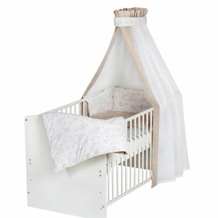 * Schardt Babybett-Komplett-Set Classic-Line Inkl. Bettwasche, Himmel, Nestchen & Matratze Weis 70 X 140 Cm Origami Beige Kollektion 2022