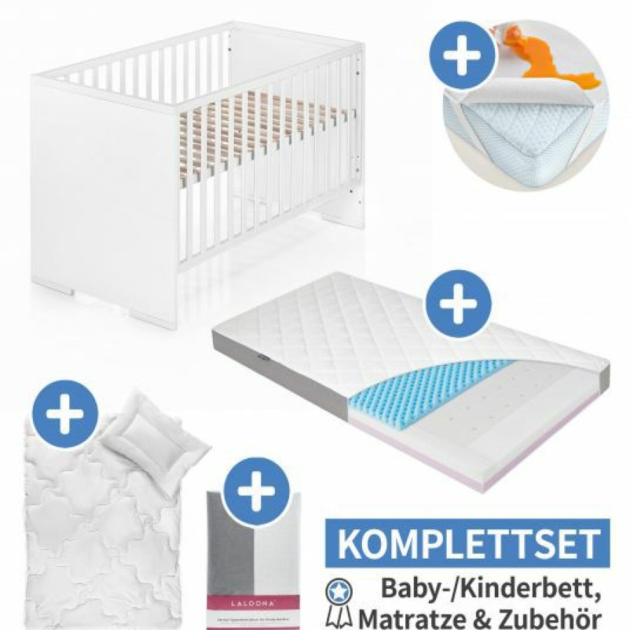 * Schardt 7-Tlg. Kinderbett Set & Matratze Dr. Lubbe Air, Steppbett 100 135+40 60, 2X Bettlaken, Betteinlage 70 X 140 Cm Weis