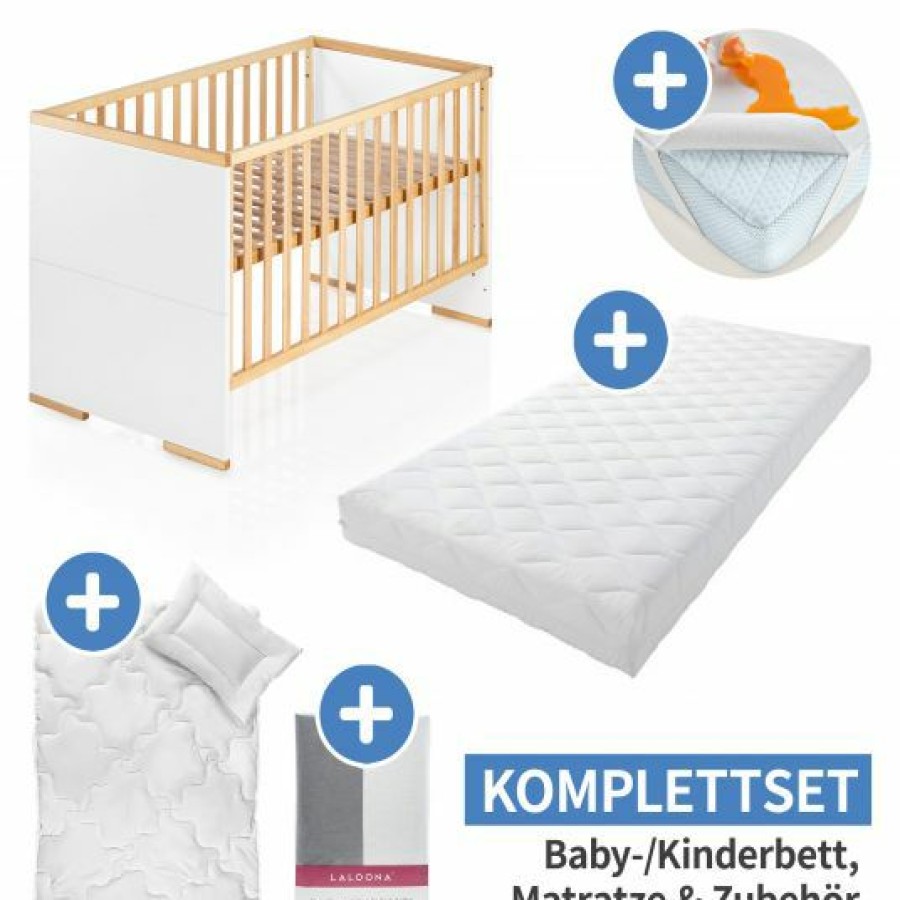 * Schardt 7-Tlg. Kinderbett Set & Matratze Air Allround, Steppbett 100 135+40 60, 2X Bettlaken, Einlage 70 X 140 Cm Natur Weis