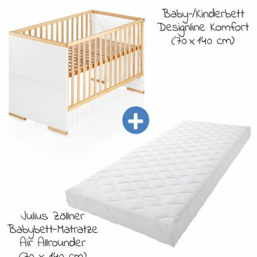 * Schardt 7-Tlg. Kinderbett Set & Matratze Air Allround, Steppbett 100 135+40 60, 2X Bettlaken, Einlage 70 X 140 Cm Natur Weis