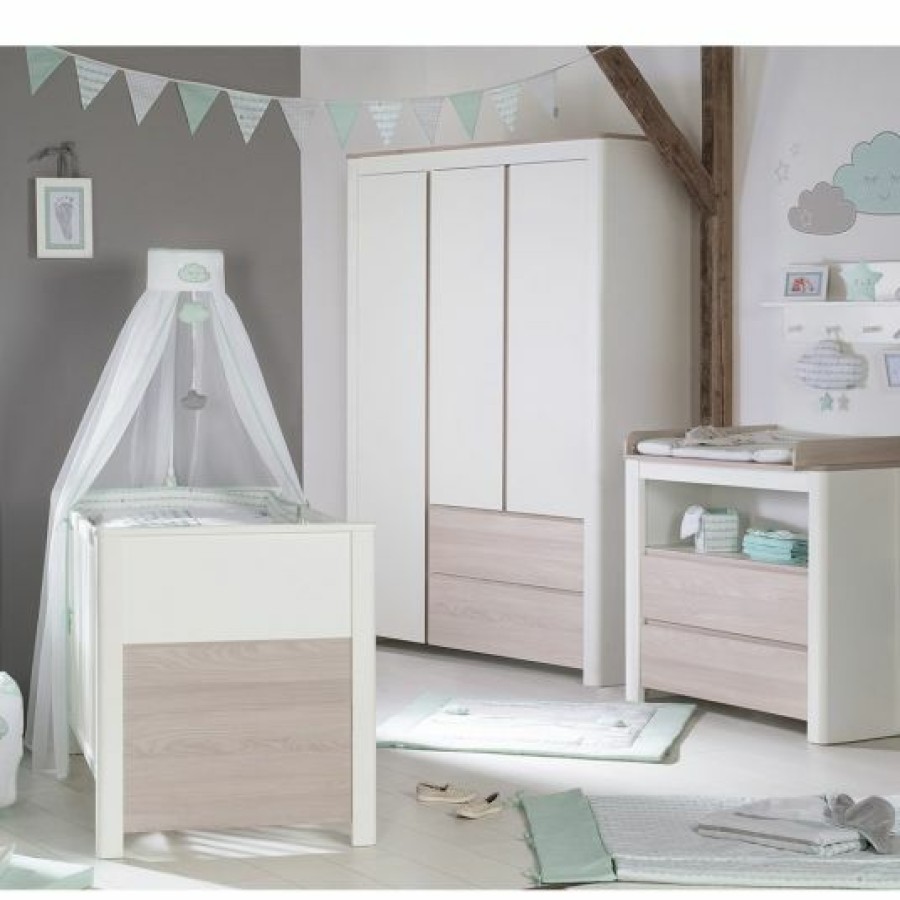 * Roba Kinderzimmer Timon Mit 3-Turigem Schrank, Bett, Wickelkommode Weis Luna