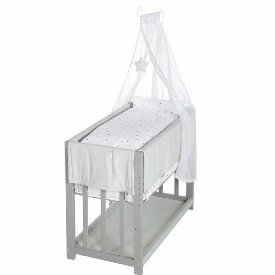 * Roba 3In1 Stubenbett, Beistellbett, Bank & Textile-Ausstattung Sternenzauber Grau Taupe