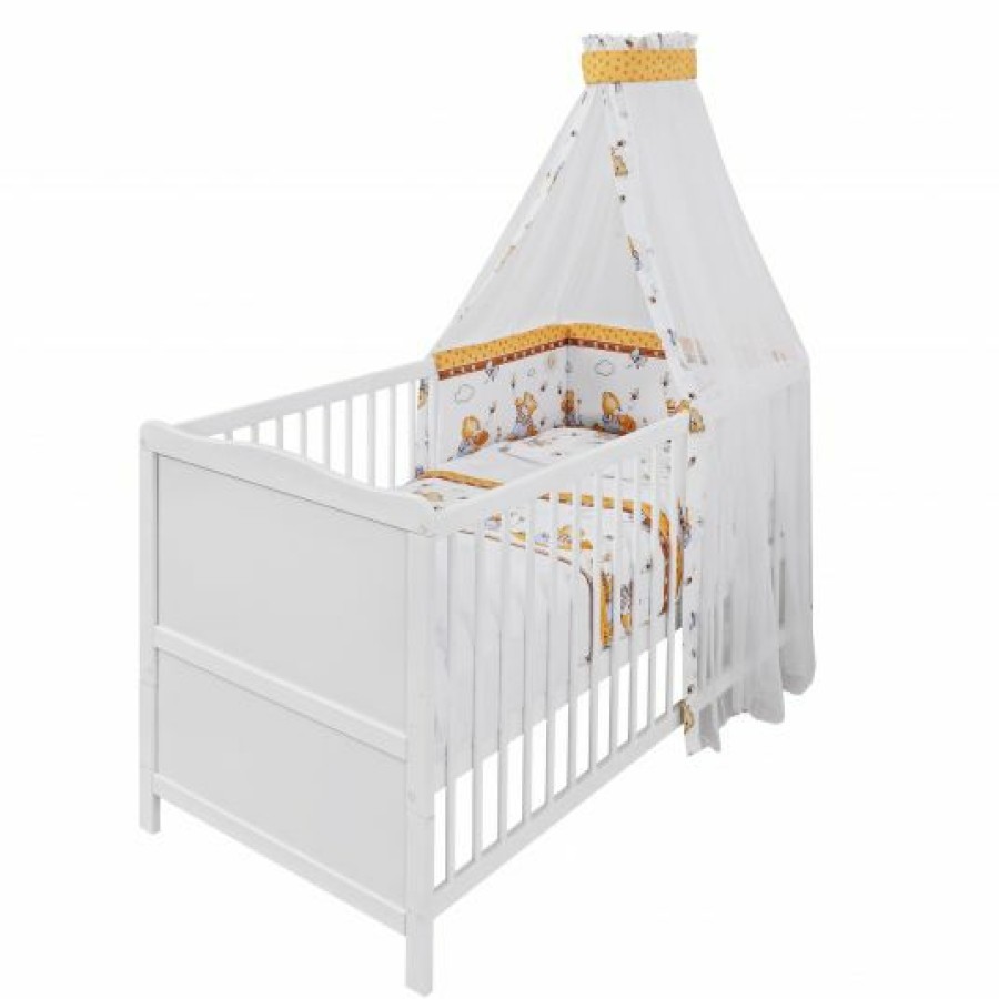 * Jonka Babybett-Komplett-Set Mona Inkl. Bettwasche, Himmel, Nestchen & Matratze 70 X 140 Cm Honigbar Weis