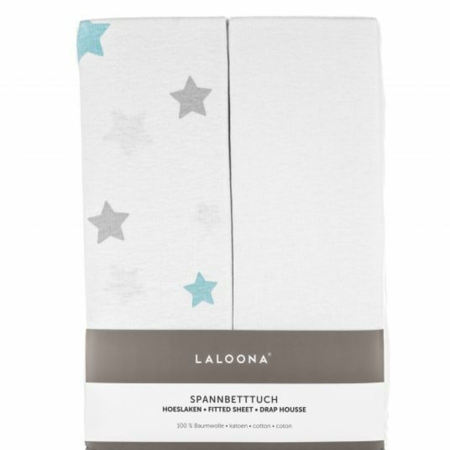 * Laloona 2Er Pack Spannbetttuch Fur Kinderbett 60 X 120 / 70 X 140 Cm Weis Sterne Grau Mint