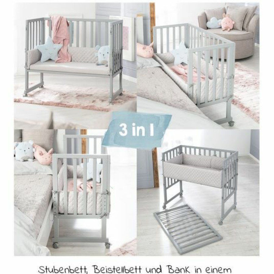 * Roba 3In1 Stubenbett, Beistellbett, Bank & Matratze & Nestchen Roba Style Silbergrau Taupe