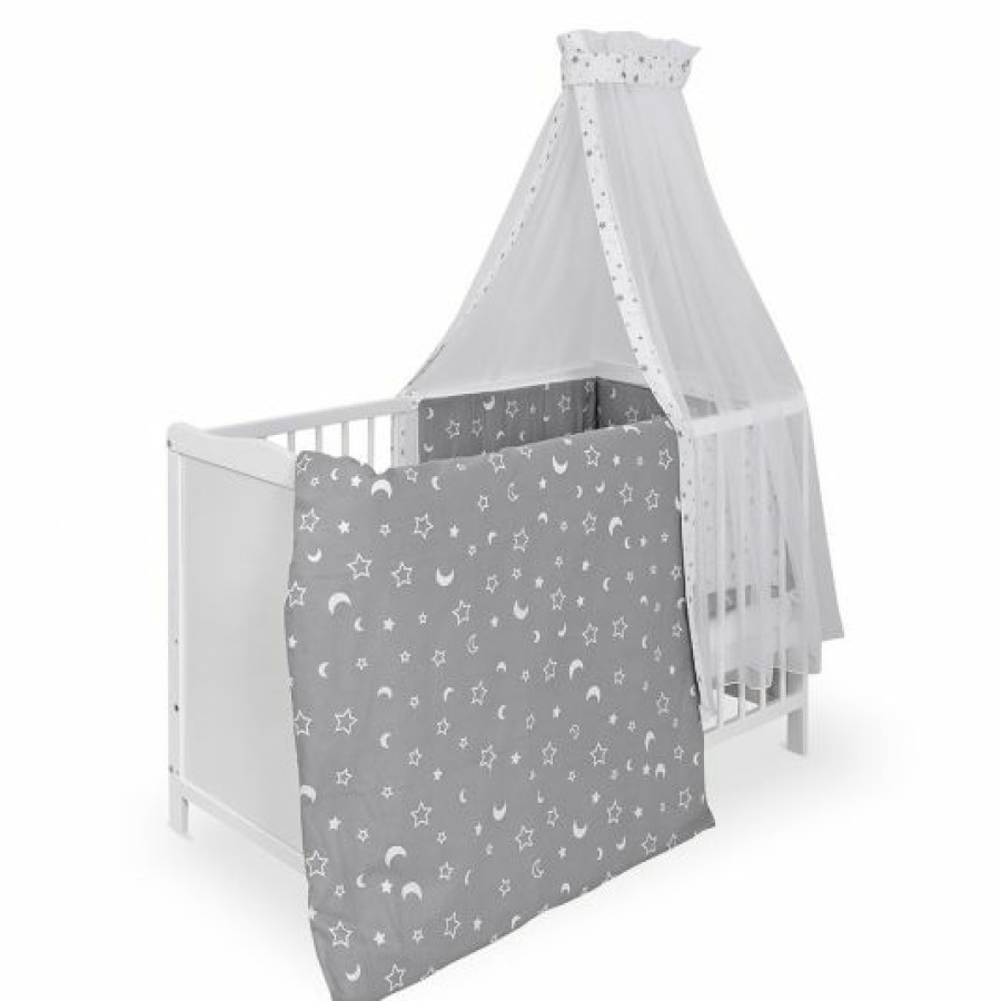 * Jonka Babybett-Komplett-Set Sina Inkl. Bettwasche, Himmel, Nestchen & Matratze 60 X 120 Cm Luna Weis