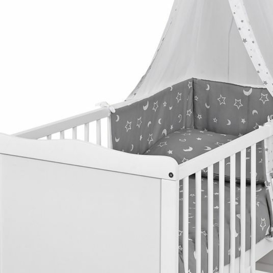 * Jonka Babybett-Komplett-Set Sina Inkl. Bettwasche, Himmel, Nestchen & Matratze 60 X 120 Cm Luna Weis