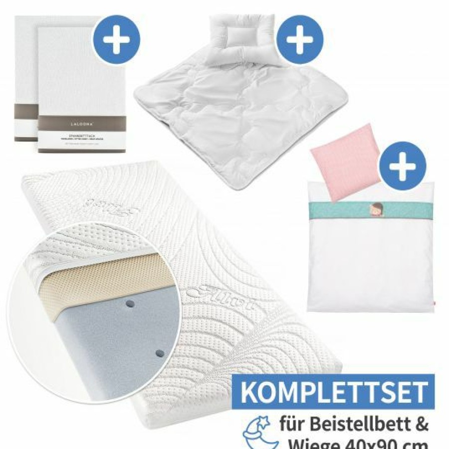 * Alvi 7-Tlg. Komplett-Set Fur Beistellbett & Wiege 90 40 Cm / Matratze + Spannbetttucher + Steppbett-Set + Bettwasche Bar Bruno Weis