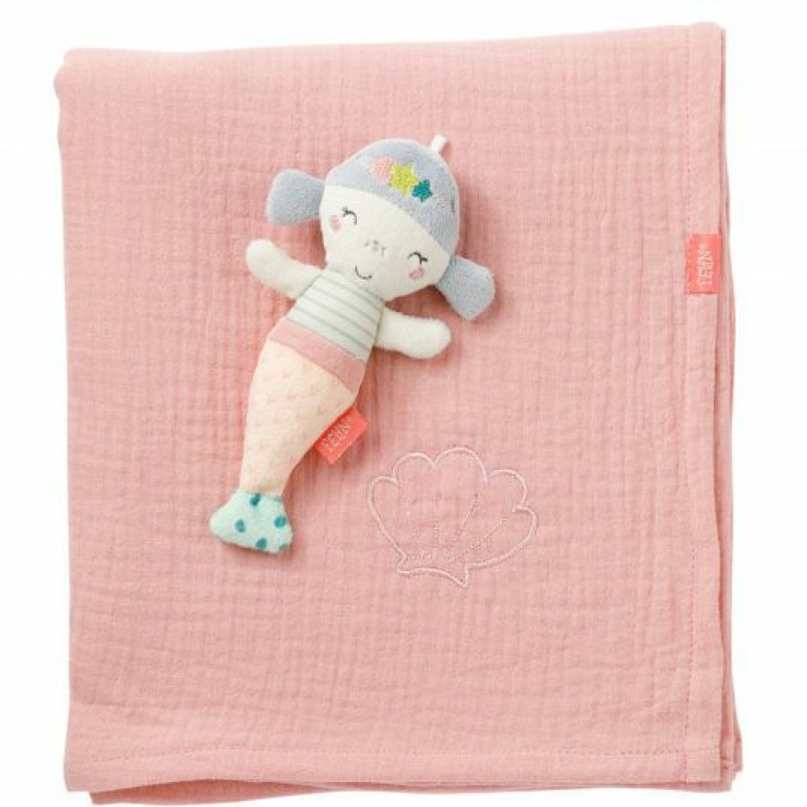 * Baby Fehn 2-Tlg. Set Kuscheldecke Musselin + Greifling Meerjungfrau 135 X 100 Cm Meereskinder