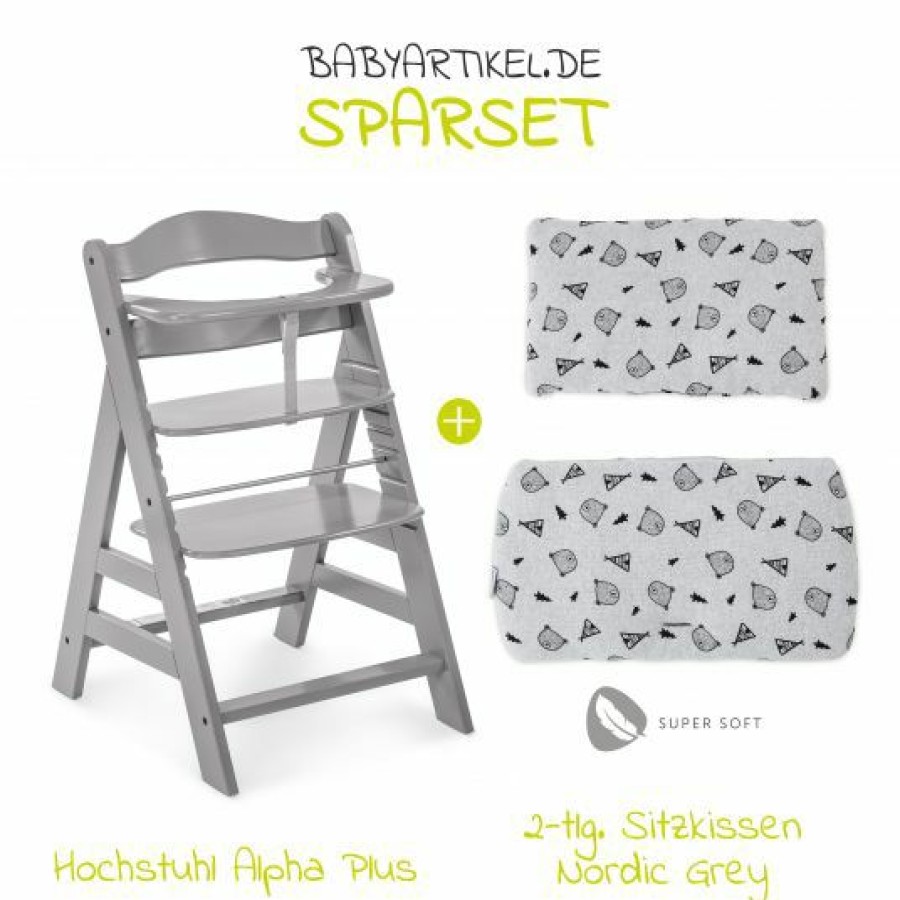 * Hauck Hochstuhl Alpha Plus Grau Im Sparset Inkl. Sitzkissen Nordic Grey