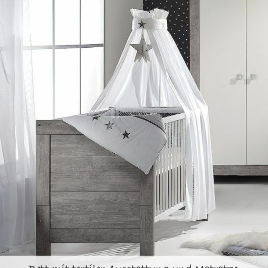 * Schardt Kinderzimmer Nordic Driftwood 15-Tlg. Mit 3-Turigem Schrank Inkl. Textilkollektion Stern Grau