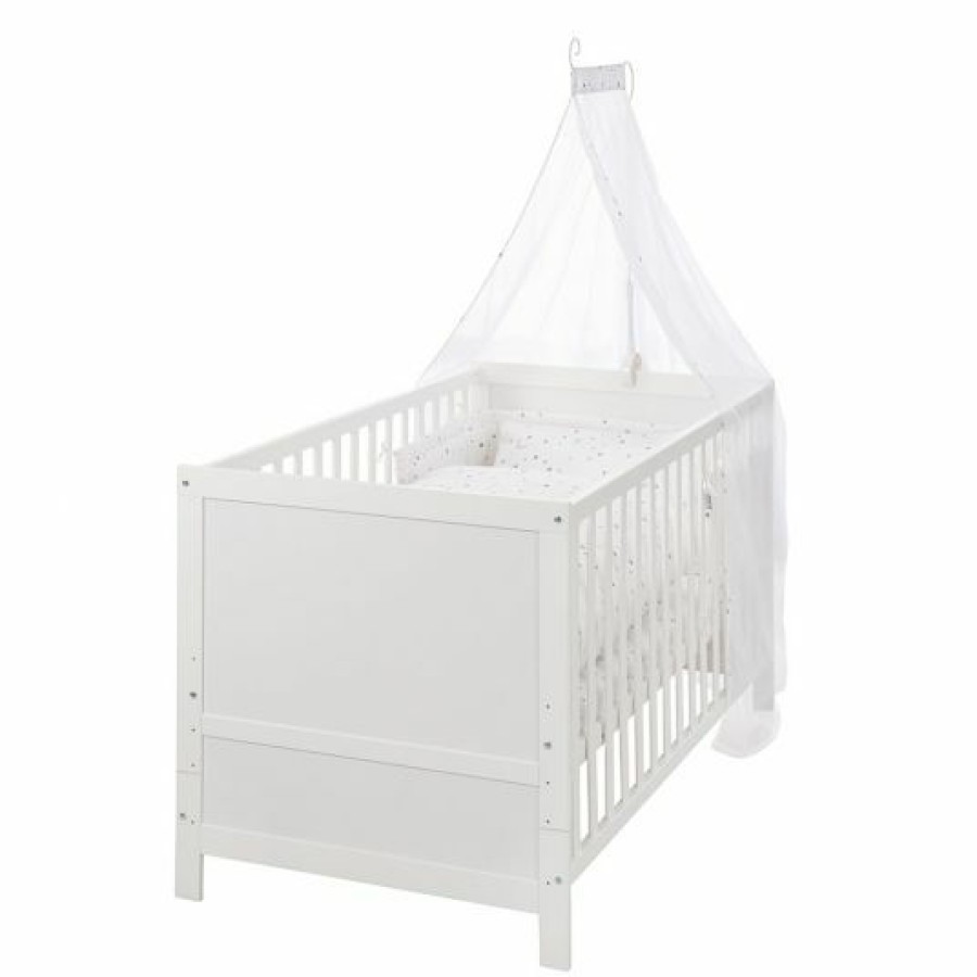 * Roba Babybett-Komplett-Set Weis Inkl. Bettwasche, Himmel, Nestchen & Matratze 70 X 140 Cm Sternenzauber Grau