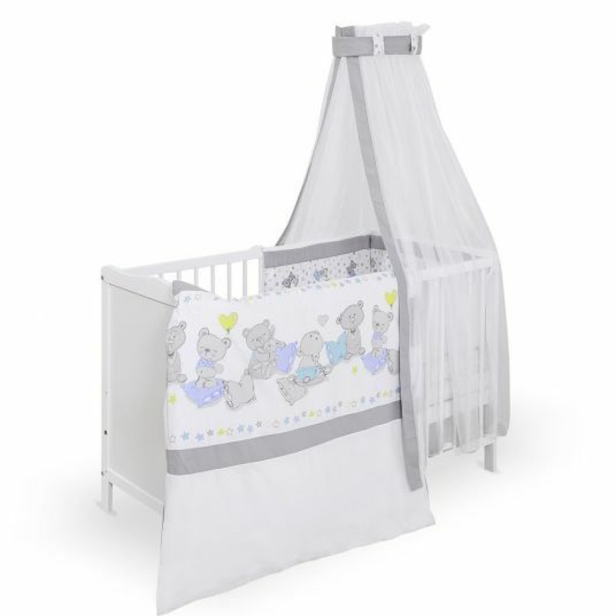 * Jonka Babybett-Komplett-Set Sina Inkl. Bettwasche, Himmel, Nestchen & Matratze 60 X 120 Cm Kuschelbar Weis