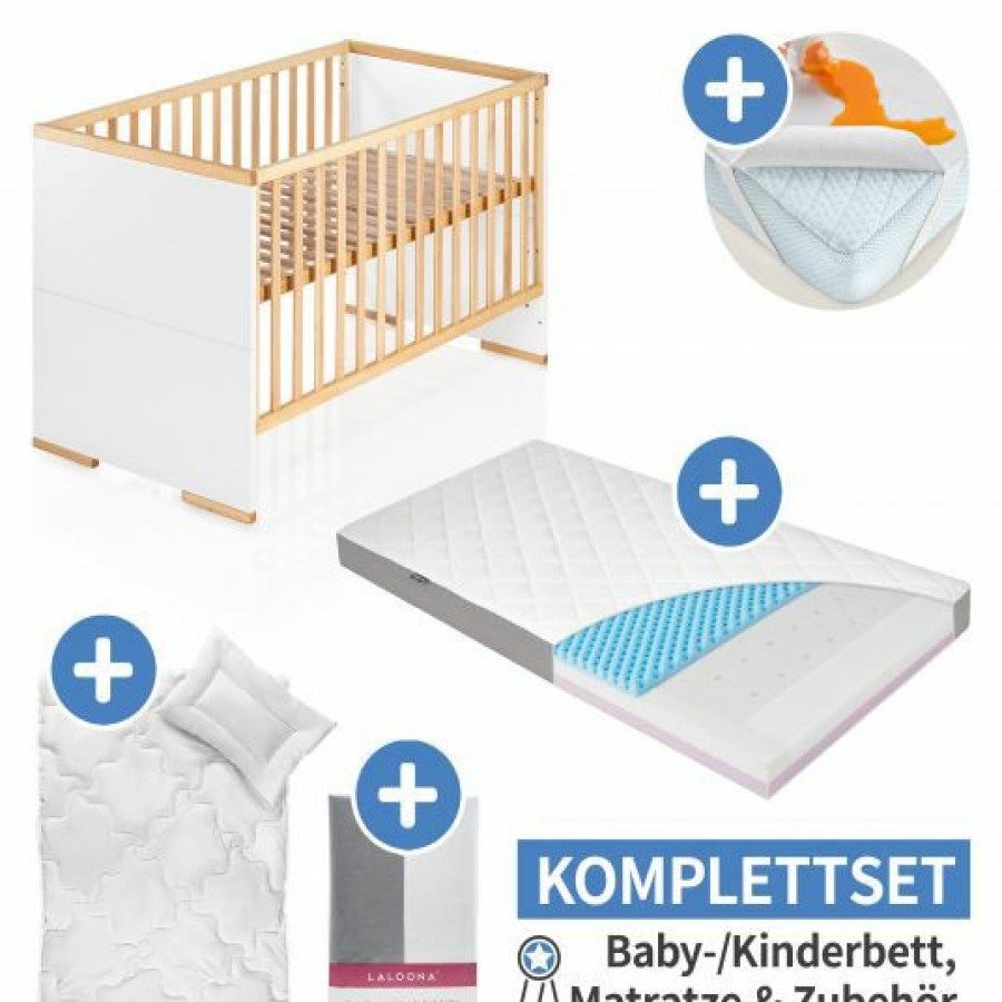 * Schardt 7-Tlg. Kinderbett Set & Matratze Dr. Lubbe Air, Steppbett 100 135+40 60, 2X Bettlaken, Einlage 70 X 140 Cm Natur Weis