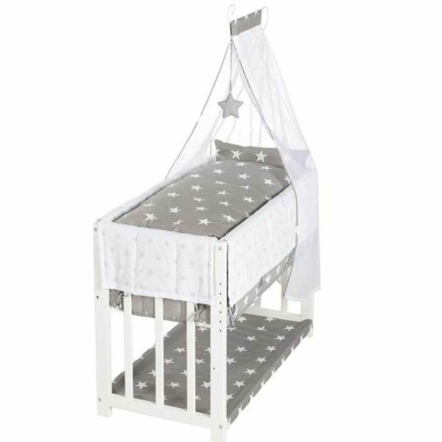 * Roba 3In1 Stubenbett, Beistellbett, Bank & Textile-Ausstattung Little Stars Weis