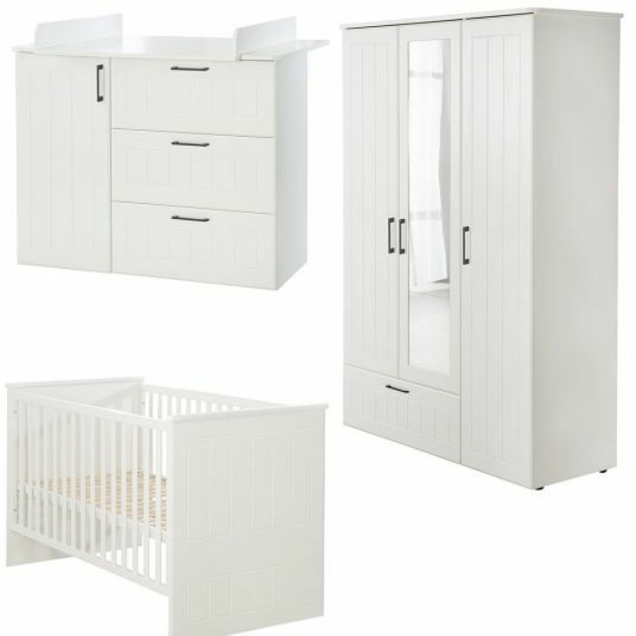 * Roba Kinderzimmer Sylt Baby Mit 3-Turigem Schrank, Bett, Breiter Wickelkommode Weis