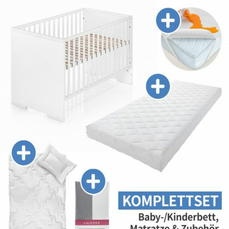 * Schardt 7-Tlg. Kinderbett Set & Matratze Air Allround, Steppbett 100 135+40 60, 2X Bettlaken, Betteinlage 70 X 140 Cm Weis