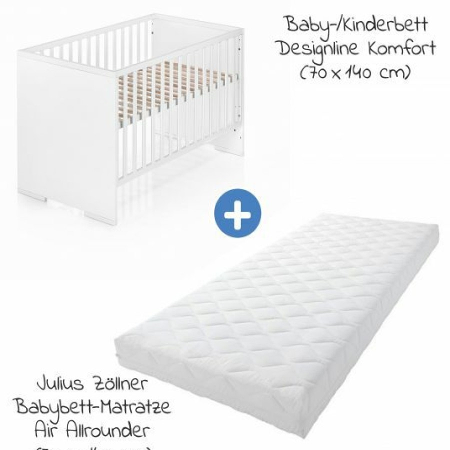 * Schardt 7-Tlg. Kinderbett Set & Matratze Air Allround, Steppbett 100 135+40 60, 2X Bettlaken, Betteinlage 70 X 140 Cm Weis