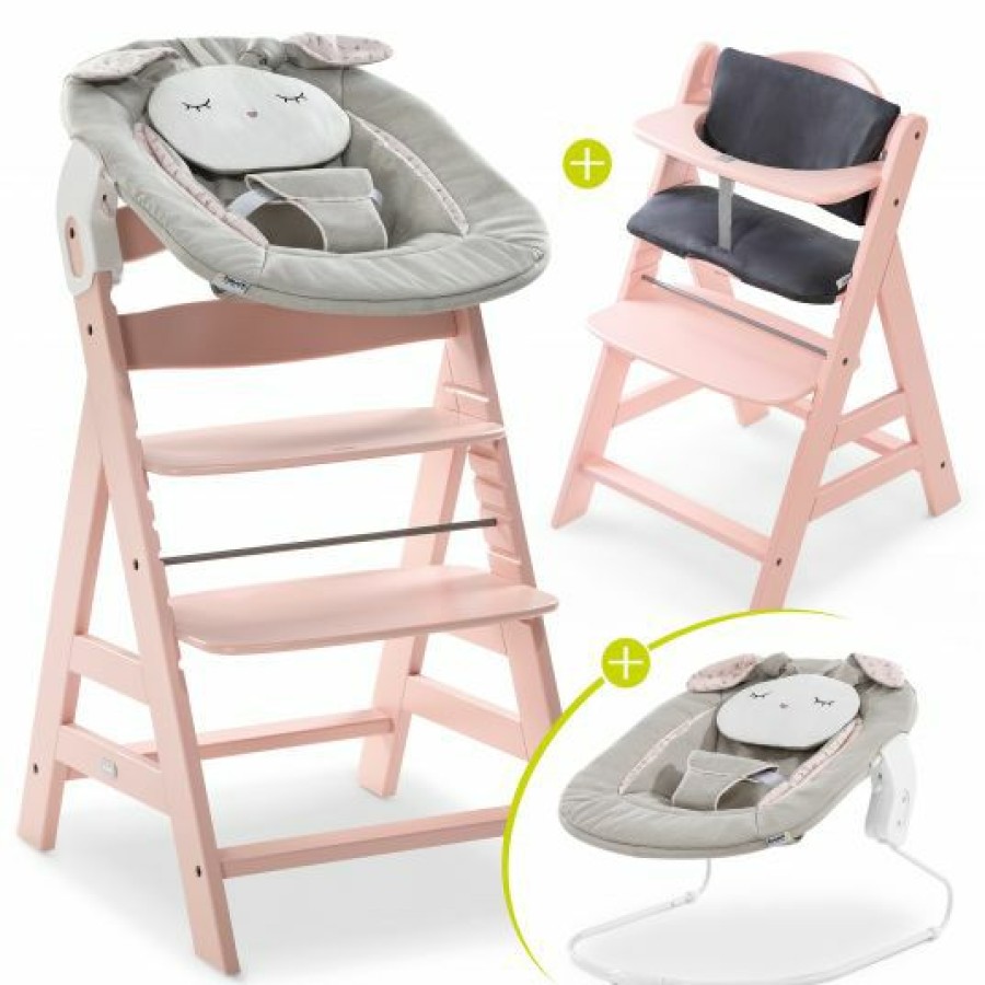 * Hauck Alpha Plus Rose Newborn Set Powder Bunny 4-Tlg. Hochstuhl + Neugeborenenaufsatz + Sitzkissen Grey