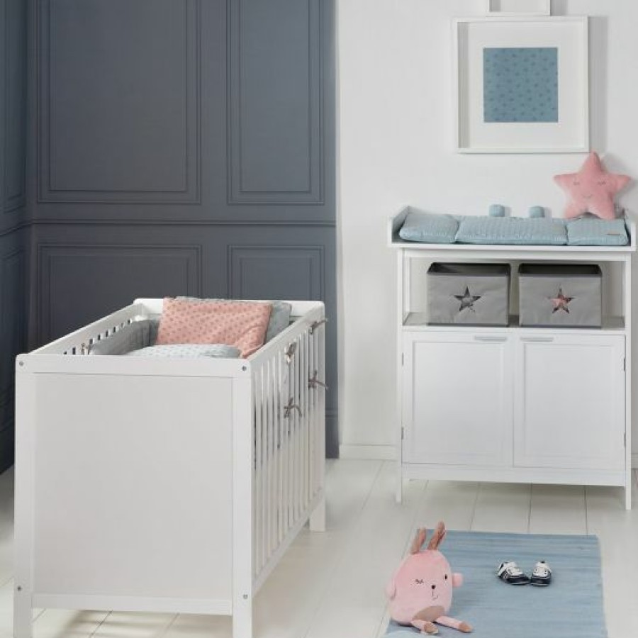 * Roba Sparset Kinderzimmer Hamburg Mit Bett, Wickelkommode & 2 Canvas Boxen Weis