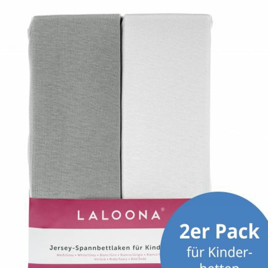 * Laloona Spannbettlaken 2Er Pack Fur Matratzengrose 60 120 Cm Und 70 140 Cm Grau Weis