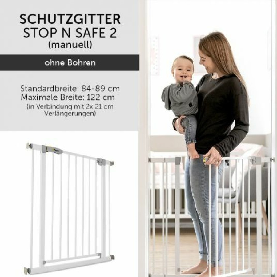 * Hauck Turschutzgitter Stop N Safe 2 (84 Bis 89 Cm) Inkl. 9Cm Verlangerung Ohne Bohren White