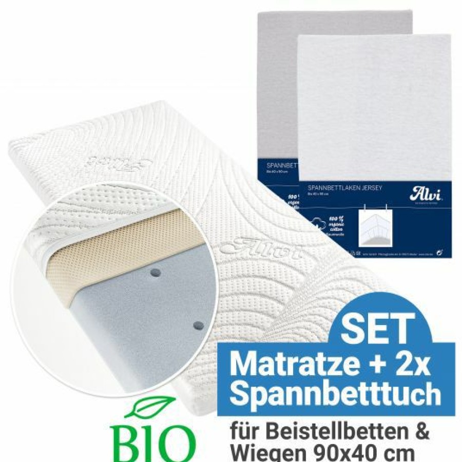 * Alvi 3-Tlg. Matratzen-Set Fur Beistellbett & Wiege 40 X 90 Cm Weis & Silbergrau