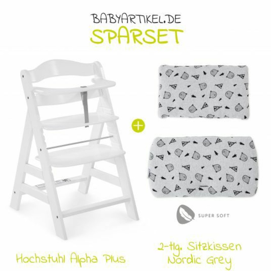 * Hauck Hochstuhl Alpha Plus White Im Sparset Inkl. Sitzkissen Nordic Grey Weis