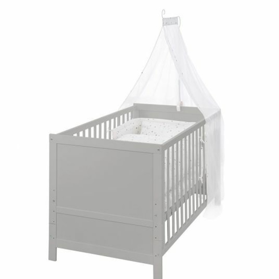 * Roba Babybett-Komplett-Set Taupe Inkl. Bettwasche, Himmel, Nestchen & Matratze 70 X 140 Cm Sternenzauber Grau