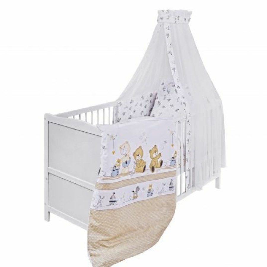 * Jonka Kinderzimmer Sparset Mona Mit Bett, Wickelkommode, Bettwasche, Himmel, Nestchen & Matratze 70 140 Cm Spielbar Weis