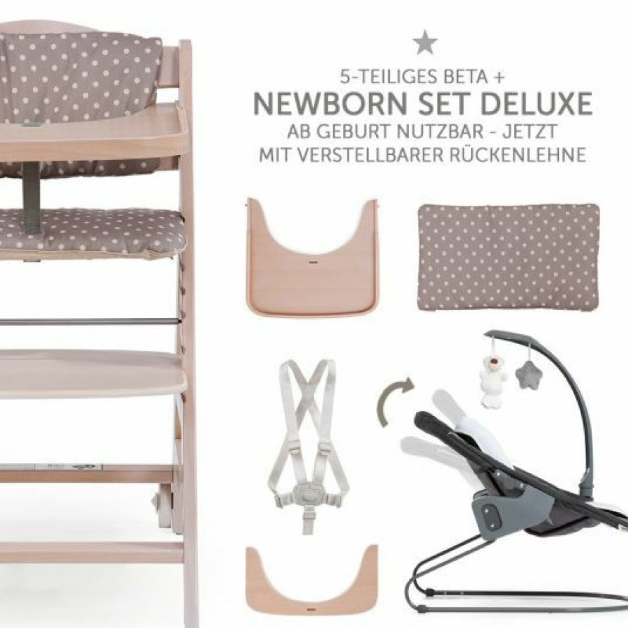 * Hauck Beta Plus Whitewashed Newborn Set Deluxe 5-Tlg. Hochstuhl + 2In1 Neugeboreneneinsatz + Essbrett + Sitzpolster