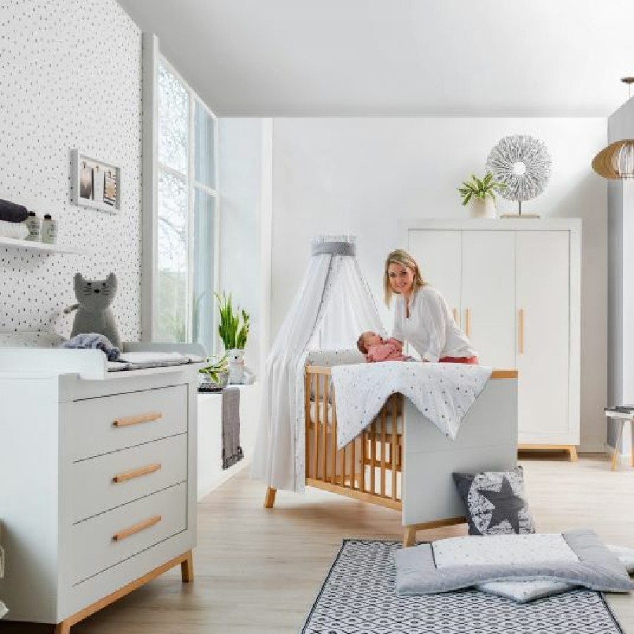 * Schardt Kinderzimmer Miami White 16-Tlg. Mit 3-Turigem Schrank Inkl. Textilkollektion Sternchen Grau