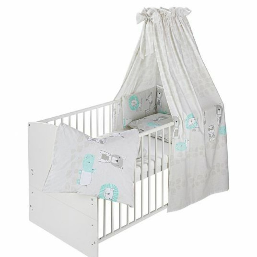 * Schardt Baby-Komplettbett-Set Classic-Line Inkl. Bettwasche, Himmel, Nestchen & Matratze Weis 70 X 140 Cm Exklusiv Design Wallis Grau