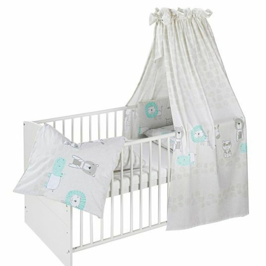 * Schardt Baby-Komplettbett-Set Classic-Line Inkl. Bettwasche, Himmel, Nestchen & Matratze Weis 70 X 140 Cm Exklusiv Design Wallis Grau