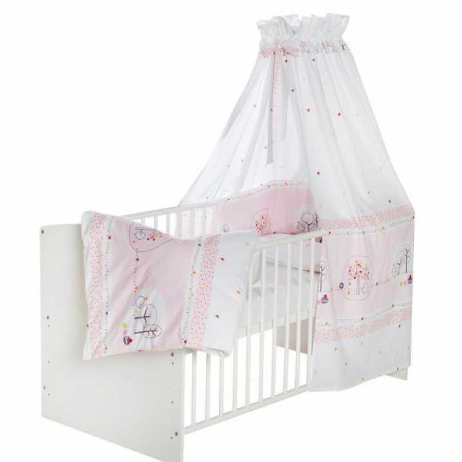 * Schardt Baby-Komplettbett-Set Classic-Line Inkl. Bettwasche, Himmel, Nestchen & Matratze Weis 70 X 140 Cm Birdy Rosa