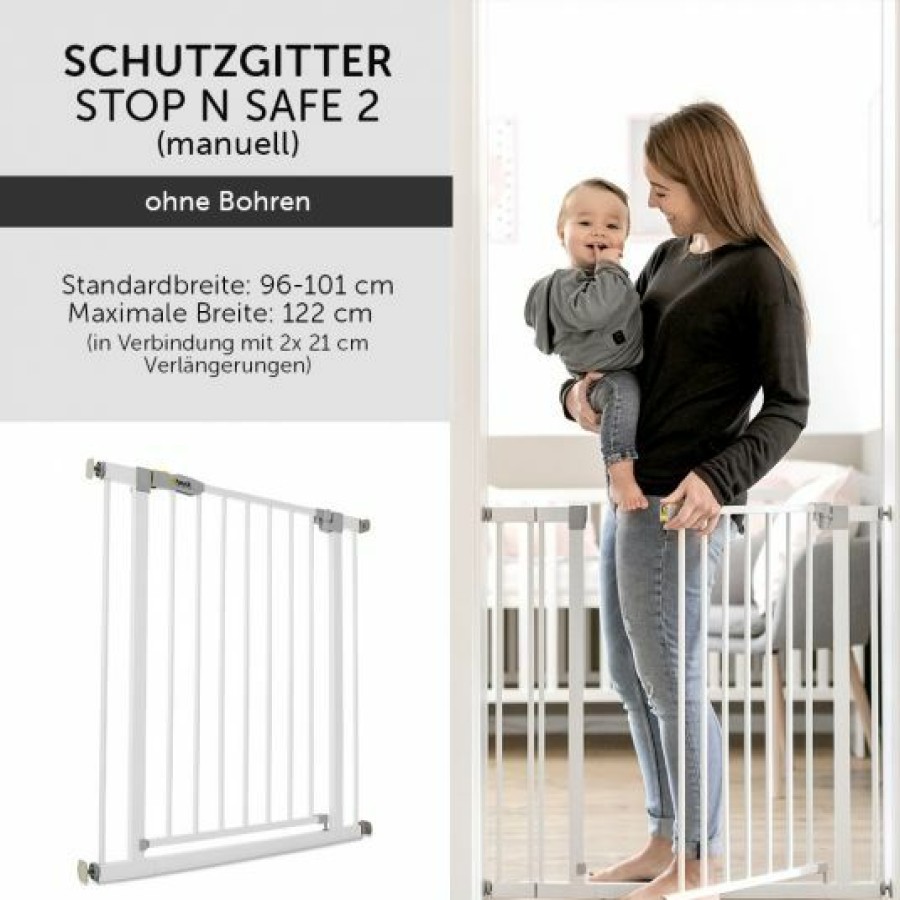 * Hauck Treppenschutzgitter Stop N Safe 2 (96 Bis 101 Cm) Inkl. 21 Cm Verlangerung Ohne Bohren White