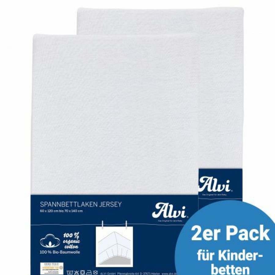 * Alvi Spannbetttuch 2Er Pack Aus Bio-Baumwolle Fur Kinderbett 60 X 120 / 70 X 140 Cm Weis