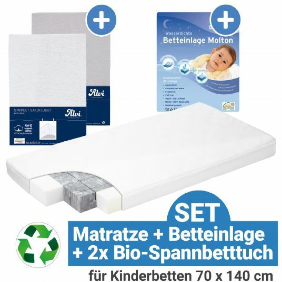 * Alvi 4-Tlg. Matratzen-Set Fur Kinderbetten 70 X 140 Cm / Babymatratze Eco Planet + Betteinlage + 2 Spannbetttucher